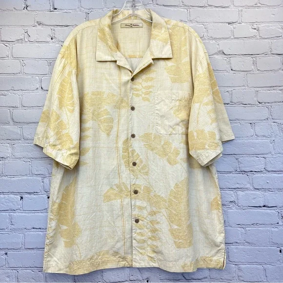 Tommy Bahama Short Sleeve Button Up Silk Hawaiian Shirt Golden Yellow Sz XL - Picture 2 of 16